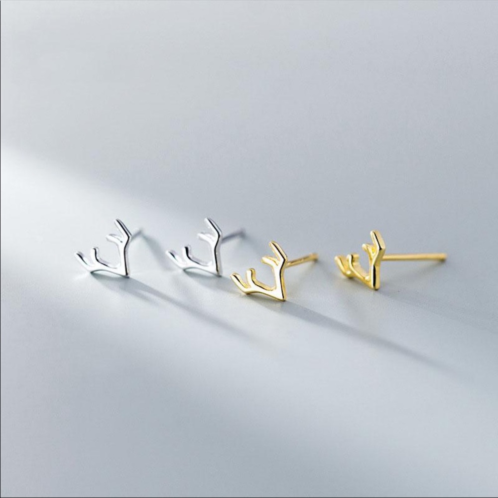 Silver Genuine S925 Antler Earrings - Picture 2 of 5